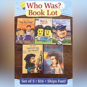 Who Was?/ Who Were? Book Lot 5 Books Beatles, LEGO, Babe Ruth, Elvis & Da Vinci